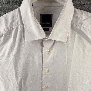 David Donahue Striped Pink Trim Cotton 16.5 34/35 Shirt Button Up Long Sleeve